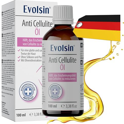 Evolsin® Anti Cellulite Öl für Bauch Beine Po- reduziert Cellulite / Orangenhaut - zu 99% NATÜRLICHe Inhaltsstoffe - Alternative zur Cellulite Creme Gel, 100ml