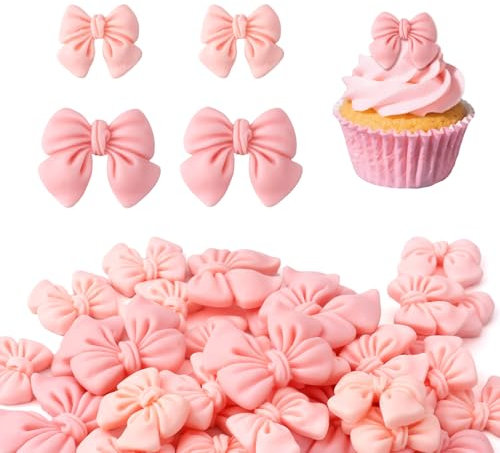 lasuroa 30pcs Pink Bow Cupcake Toppers, Cute Bowknot Cup Cake Decorating Funny Cupcake Decorations Bowtie Themed Decor For Birthday Party Wedding Celebration