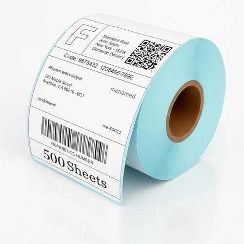 MakMeFre 10×15cm termiska fraktetiketter,starkt självhäftande,perforerade,kommersiella kvalitet,vattentäta fraktetiketter kompatibla med de flesta termoskrivare(1 rulle/500 etiketter)