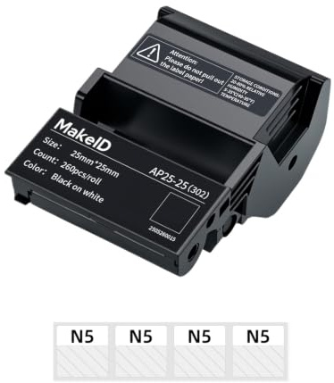 MakeID EP53 Étiquettes auto-laminées en PET Toutes Conditions pour câbles et fils intérieurs/extérieurs, étiquetage DataCom – pour étiqueteuse industrielle portable EP53, 25 mm*25 mm