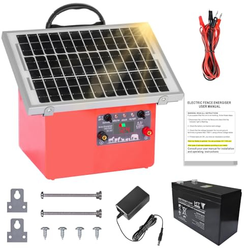 Appareil de clôture électrique solaire 7,1 V/12 V avec panneau solaire de 7,5 W pour plus de 32 km de clôture, pour chevaux, bovins, moutons, chats, chiens, appareils de clôture électrique puissant