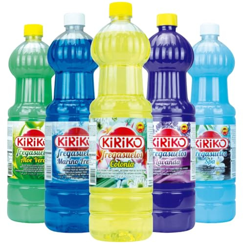 Kiriko Spanish Cleaning Floor Cleaner 5 Bottle Bundle Giftset 1.5L Each, Powerful Multi-Surface Cleaning Liquid Eliminates Dust, Stains & Bad Odours Fresh Scent Household Essential for All Floors