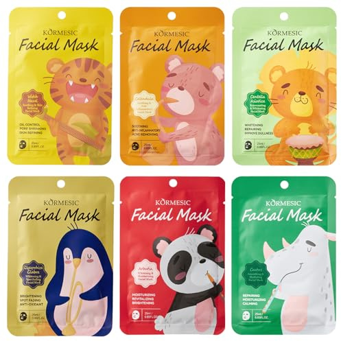 6 Piezas Mascarilla Facial Hidratante con animales de dibujos animados