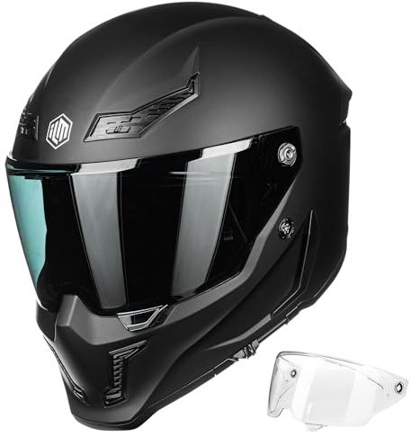 ILM Casco Moto Integrale per Uomo e Donna DOT ECE22.06 con Doppia Visiera Pinlock Modello MF509,Nero Opaco,L