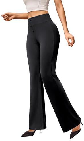 Friptspyg Pantalon Yoga Femme Taille Haute avec Boutons et Poches Pantalon Sport Flare Confortable et Élastique pour Tous Les Jours Loisirs et Bureau