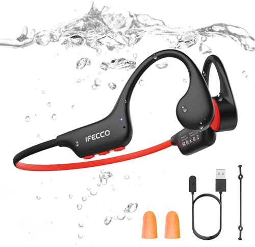 IFECCO Kopfhörer Schwimmen, Knochenschall Kopfhörer Bluetooth 6.0, IP68 wasserdichte Open Ear KopfhöRer mit MP3-Player 8GB Speicher, Unterwasser Sport Kopfhörer für Schwimmen Laufen Fahrrad Surfen