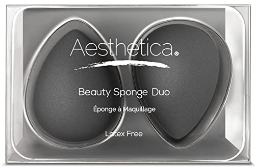 Aesthetica Cosmetics Beauty Sponge Blender - Latex Free and Vegan Makeup Sponge Blender - For Powder, Cream or Liquid Application (2 PACK)