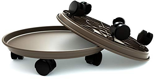 Coadura Plant Caddy 40cm,2 Pack Plant Caddy with Wheels Heavy Duty,Round Potted Plant Stand Mover,Rollers Dolly Trolley Tray Pallet with Wheels Indoor Outdoor Home Garden(15.5 Brown)
