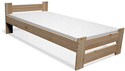 Best For You Dubbelsäng, futonsäng, seniorsäng, upphöjd säng av 100 % naturträ med madrass och ribbotten många storlekar (90 x 200 cm)