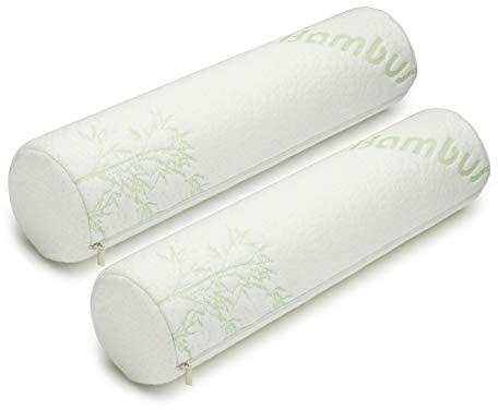 AllSett Health 2 Pack Bamboo Cervical Neck Roll Memory Foam Pillow, Round Neck, Support for Sleeping | Bolster Pillow for Bed, Legs, Back And Yoga | 4 Inch Diameter x 17 Inches long