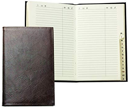 DELMON VARONE - Personalisierbares Adressbuch DIN A7 gebunden mit A-Z Register Anilin Vintage Premium Leder braun, Mini Taschenformat Telefonbuch im Hardcover Einband & alphabetischem Telefonregister