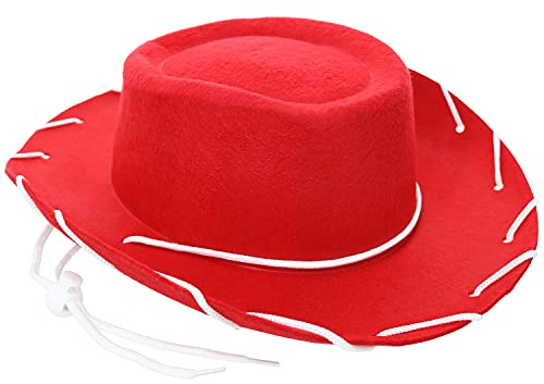 GiftExpress Child Red Felt Cowboy Hat with Chin Strap - Cowgirl Costume Accessory for USA Western Rodeo Theme Party & Pretend Play - Young Boy & Girls, Kid Size