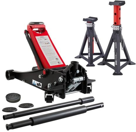 Arebos 3T Martinetto idraulico piatto | 2x cavalletto | Portata 3 tonnellate | 2 supporti | Martinetto per officina e hobby | Cavalletto sollevatore Auto PKW