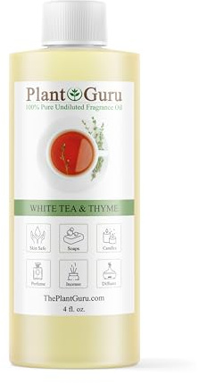 White Tea & Thyme Fragrance Oil 4 fl. oz. Scented Oil for DIY Soap Making, Candles, Bath Bombs, Body Butters. Used In Aromatherapy Diffusers, Burners and Warmers. Great Addition To Lotions and Creams.