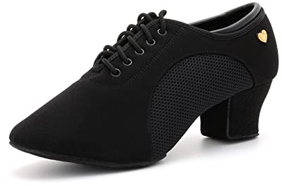 RoseMoli Women's Latin Dance Shoes Lace-up Ballroom Modern Salsa Rhythm Teaching Practice Professional Performance Dance ShoesBlack-2
