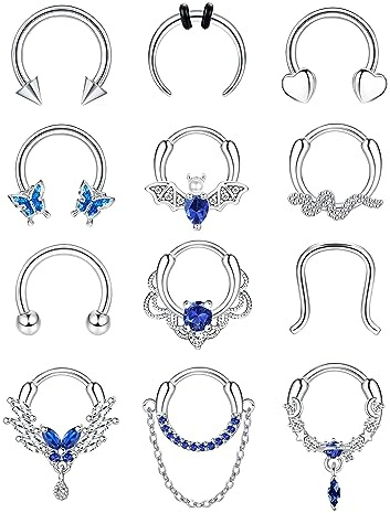 Morfetto 16G Blue Septum Piercing Jewellery Nose Rings Surgical Steel