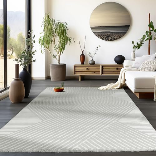 HomebyHome Kurzflor Teppich Wohnzimmer Grau 3D Skandinavisch Stil Modern Groß 280 x 370 cm - Waschbarer Schlafzimmer Küchenteppich Geometrisch Design Weicher Wohnzimmerteppich