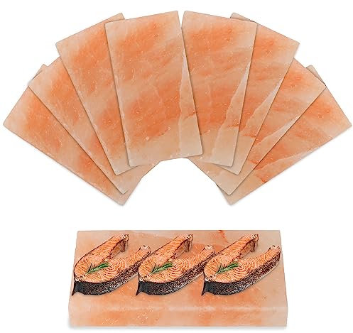 Fiqops 8x saltsten för grillning L, 20 x 10 x 2,5 cm salt grillstenar, återanvändbar saltgrillsten, original kristallsalt från förberedelsen, saltplatta för grillning för BBQ