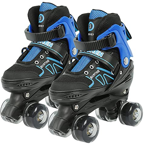 Patins à Roues Alignées RéglablesPatins à roulettes pour Filles et Enfants de 3 à 12 Ans avec Roues, 4 réglables pour débutants, pour débutants - Cadeau de Noël et d'anniversaire-S-Bleu