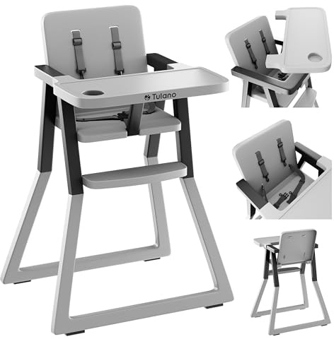 TUALNO Morsel 25 Chaise haute pliante | Chaise Alimentation haute pour tout-petits | Pour Bebe 6 mois à 3 ans | Plateau amovible | Harnais à 5 points | Repose-pieds | Ultra léger | Gris