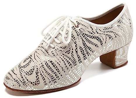 YKXLM Ballroom Dance Shoes Practice Shining Colorful Closed Toe Dance Shoes,K4,Beige,6.5US