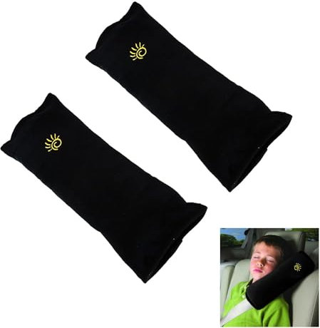 MHwan Seat Belt Pads, 2 Pcs Super Soft Skin-Friendly and Comfortable Seatbelt Covers Kids and Adults, Head and Neck Support, Seatbelt pad That Doubles as a Sleeping Pillow (Black, Black)