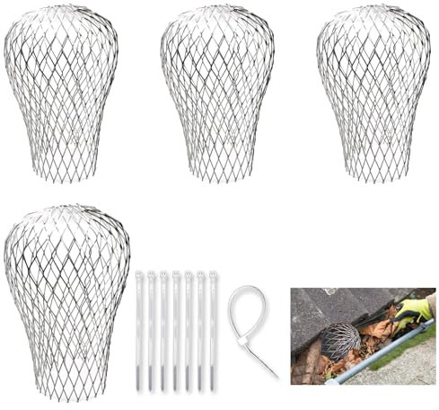 AN-WATTY 4 pezzi Protezione per Grondaia, Griglia di Scolo per Grondaia, Grondaia in PVC per Tettoia, Tubi per Protezione, Tappo Grondaia, Lega di Alluminio, Adatto per un Diametro di 3 a 15 cm