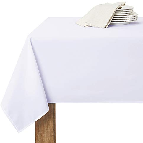 RYB HOME Nappe Blanche - Nappe Rectangulaire Anti Tache 140x300cm, Nappe de Table Noel Facile à Nettoyer Tissu Etanche Anti-Tâche Décoration pour Cuisine/Salon/Jardin Couverture