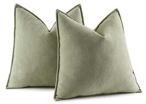 MIULEE Chenille Cushion Covers 45 x 45 cm Set of 2 Soft Sofa Cushions Boho Decorative Throw Cover Modern Furniture Decoration Throw Pillow Covers for Sofa Bedroom 18x18 inch Bean Green