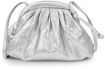 AdiStylinno Clutch Damen, Elegant Glitzer Tasche PU Abend Handtasche, Clutch Abendtasche, Wolkenform Knödel Crossbody Umhängetasche mit Abnehmbarem Schultergurt für Hochzeit Party (Silbern)
