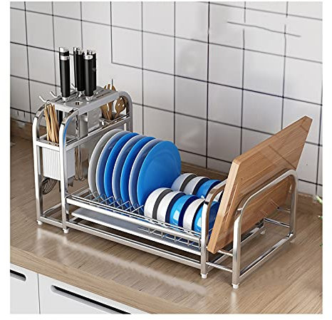 Scolapiatti multifunzione da cucina con portaoggetti per coltelli e scolapiatti da banco per stoviglie e utensili