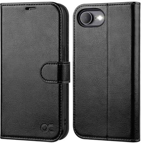 OCASE Coque pour iPhone 17e/16e, Antichoc TPU Housse iPhone 17e Etui en Cuir PU Portefeuille, RFID Blocage, Béquille, Fentes pour Cartes, Protection Coque pour iPhone 17e/16e - Noir