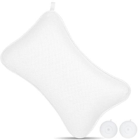 Flintronic Bath Pillow, Luxury Bath Bathtub Pillow for Head, Neck, Shoulder and Back Support, Ergonomic Breathable Mesh SPA Tub Pillow, Fits all Bathtub (White)