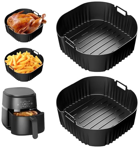 2 Pezzi Teglie Silicone Per Friggitrice Ad Aria, Silicone Air Fryer Liners, Contenitori Friggitrice Ad Aria Accessori,Riutilizzabile,per Russel Hobbs XXL 4L,Philips NA229/00 4.2L,Philips NA320/00 4.2L