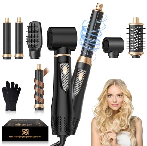 Neue Airstyler 5 in 1 Hairstyler Set, Ionen Föhnbürste mit 30mm Warmluft-Lockenstab | 1000W Haartrockner für Volumen, Trocknen, Glätten & Locken | 3 Temperaturstufen (50°C-105°C) für Alle Haartypen