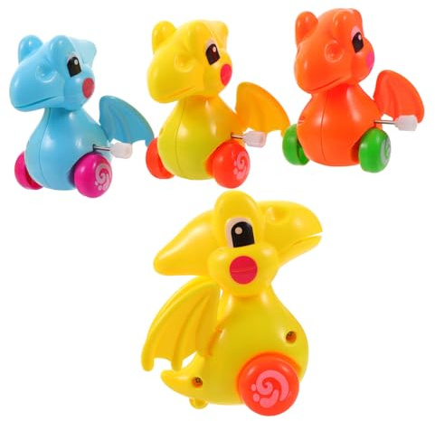 CORHAD 4Pcs Dinosaur Windup Car for Boys Clockwork Powered Vehicles with Realistic Colors Mini Dinosaur for Birthday