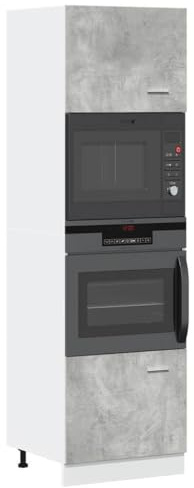 Zeehear Lyon Armoire micro-ondes en bois avec 4 compartiments, pour cuisine et salle à manger, robuste et résistante à l'humidité, gris béton, 60 x 57 x 207 cm