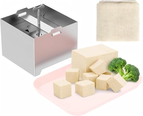 Tofupressa in acciaio inox, tofu,per uso alimentare, lavabile in lavastoviglie, con 1 vassoio e 1 panno di garza, adatto per tofu, formaggio e yogurt secco