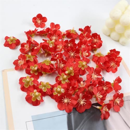 Nvzi 100-pack konstgjorda körsbärsblomshuvuden, 0,98 tum realistiska silkesblommor bulk för hem, fest och bröllopsdekor, röd