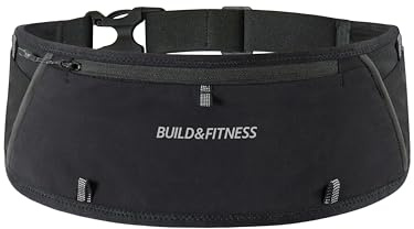 Build & Fitness LITEBELT Ceinture de course à pied réglable avec fermeture éclair - Légère et réfléchissante - Support de téléphone avec fermeture éclair YKK, 4 poches d'accès par le haut pour gel