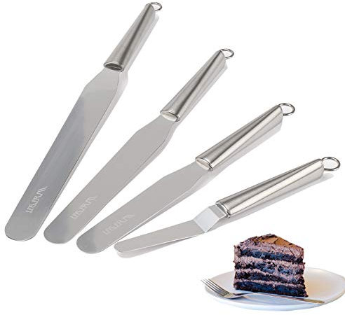 LEGERM Winkelpalette Torte 4 Stück Streichpaletten für Kuchen, Edelstahl-Palettenmesser Winkelpalette zum Glattstreichen von Frosting, Backwerkzeuge, Dekorieren von Kuchen und Glasur