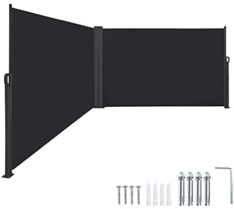 Froadp Doppelseitig Sichtschutz Markisen, 160x600cm Ausziehbar Seitenmarkise, Windschutz Alu Gartenmarkise aus Robust Polyester, Seitenrollo Paravants für Balkon Terrasse Privatsphäre(Anthrazit)