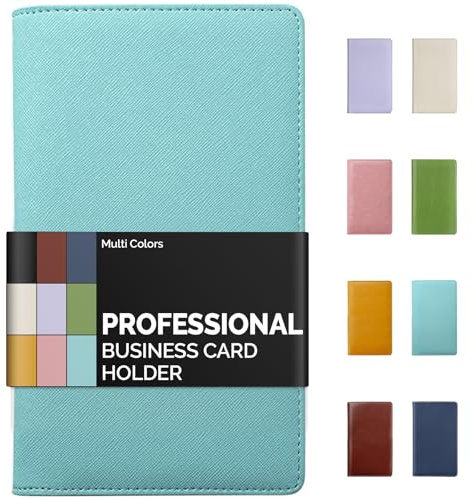 Sooez Leather Professional Business Card Book Holder Organizer, 240 Capacity Credit Card Booklet, PU Name Cards Holder Storage File for Men Women, Mint Green