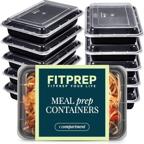 FITPREP 1 Fach Meal Prep Boxen im praktischen10er Pack, Mikrowellen & Spülmaschinenfest, Mehrweg, Luftdichter Verschluss, BPA Frei, Lunchbox, Gefrierdosen, Tupperdosen Set, Mikrowellengeschirr