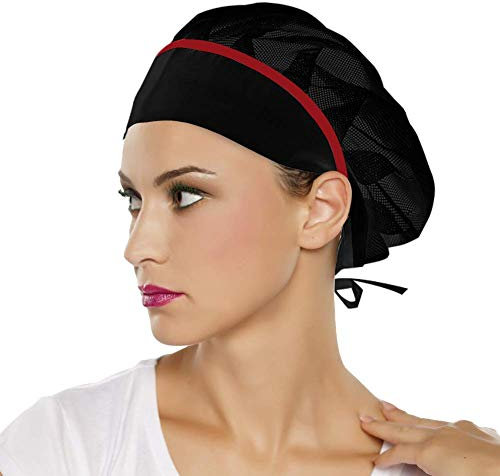 Kochmütze, verstellbar, elastisch, atmungsaktiv, Netzstoff, für Küche, Kochen, Service und andere Arbeiten, 3 Stück, Schwarz (roter Rand), Einheitsgröße