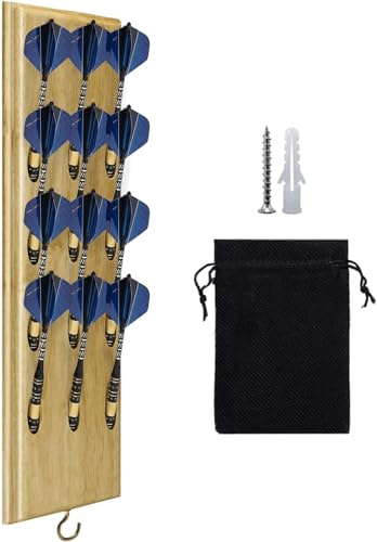 FDLS Wall Mounted Darts Caddy Holder/Stand With Metal Hook, Accessory Storage Bag, Displays 12 Set of Steel/Soft Tip
