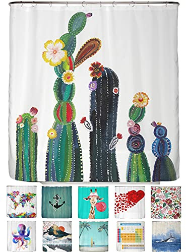 arteneur® - Kaktus Blüten - Anti-Schimmel Duschvorhang 180x200 - Recycelt mit Öko-Tex Standard 100 - Beschwerter Saum, Blickdicht, Wasserdicht, Waschbar, 12 Ringe & E-Book