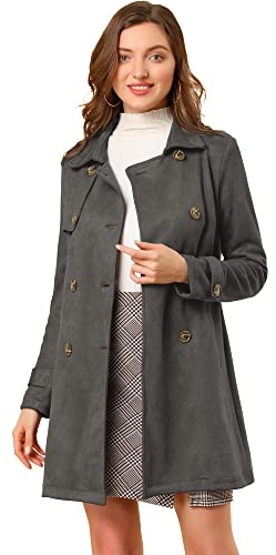 Allegra K Día de San Patricio Chaqueta De Gabardina De Gamuza Sintética Con Muesca Para Mujer Blazer De Solapa Pico Con Solapa De Tormenta Gris oscuro M