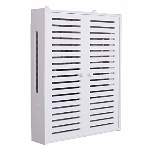 Wall Mounted Router Bracket Floating Shelves WiFi Storage Box Wall Shelf Power Strip Protector Hider Router Rack Desktop Storage Box (Color : White-A, Size : 50x42x10cm)