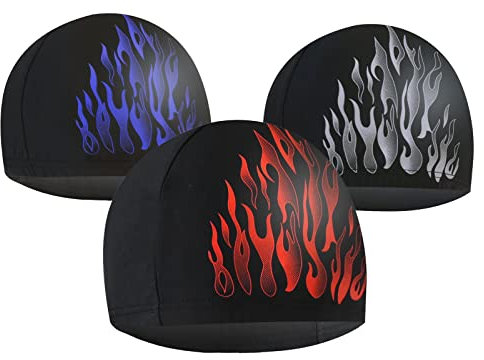 Mirrwin Badekappe Ohrenschutz Schwimmhaube Unisex Badekappe 3 Stück wasserdichte Badekappe Weiche und Bequeme Badekappe Nylon-Schwimmmütze für Herren für Gehörschutz, Kopfschutz (Blau, Rot, Grau)